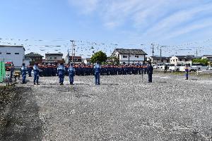 藤岡市消防団水防工法実技訓練の全体写真