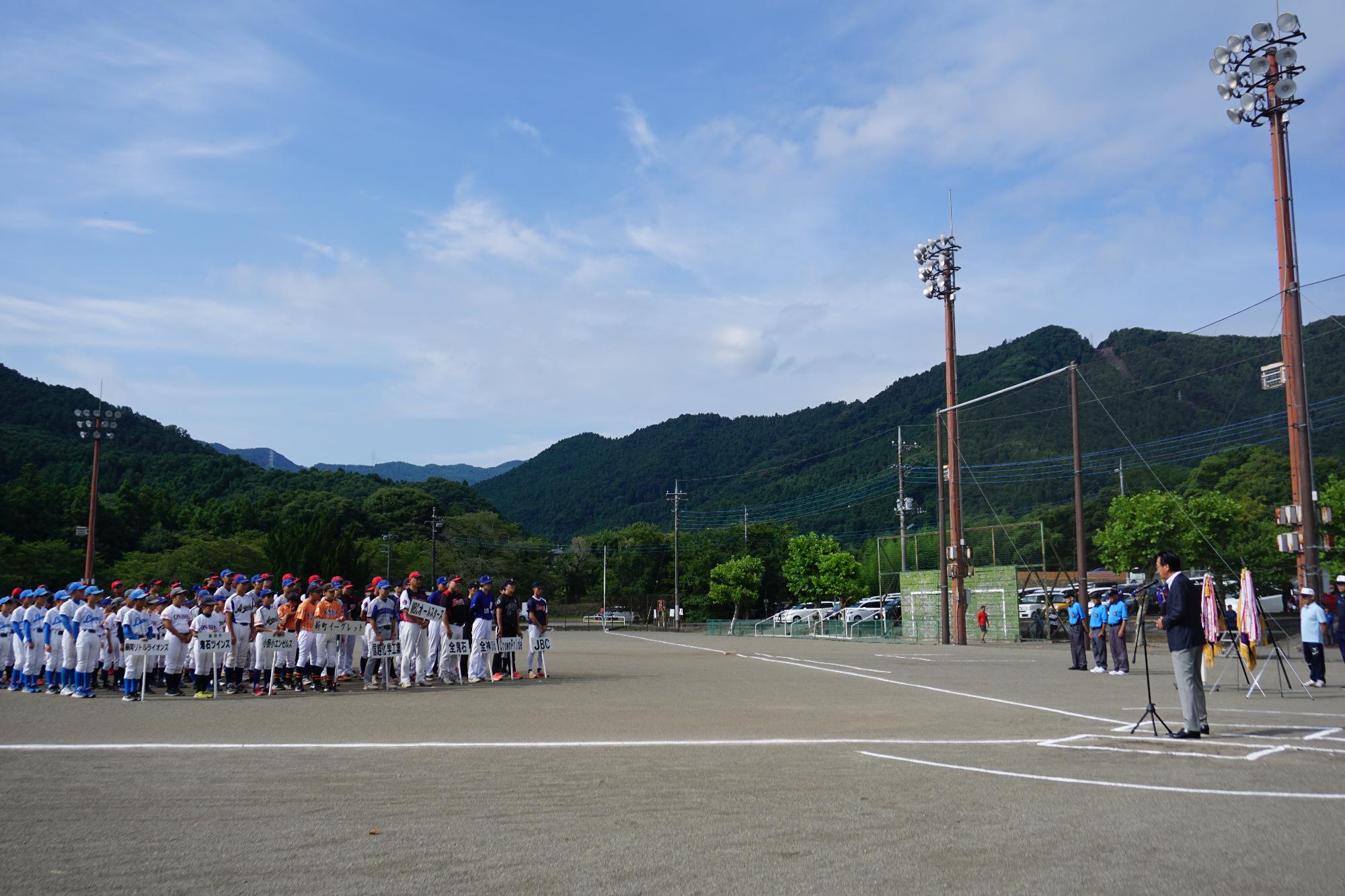 R07上武軟式野球大会で挨拶する新井市長