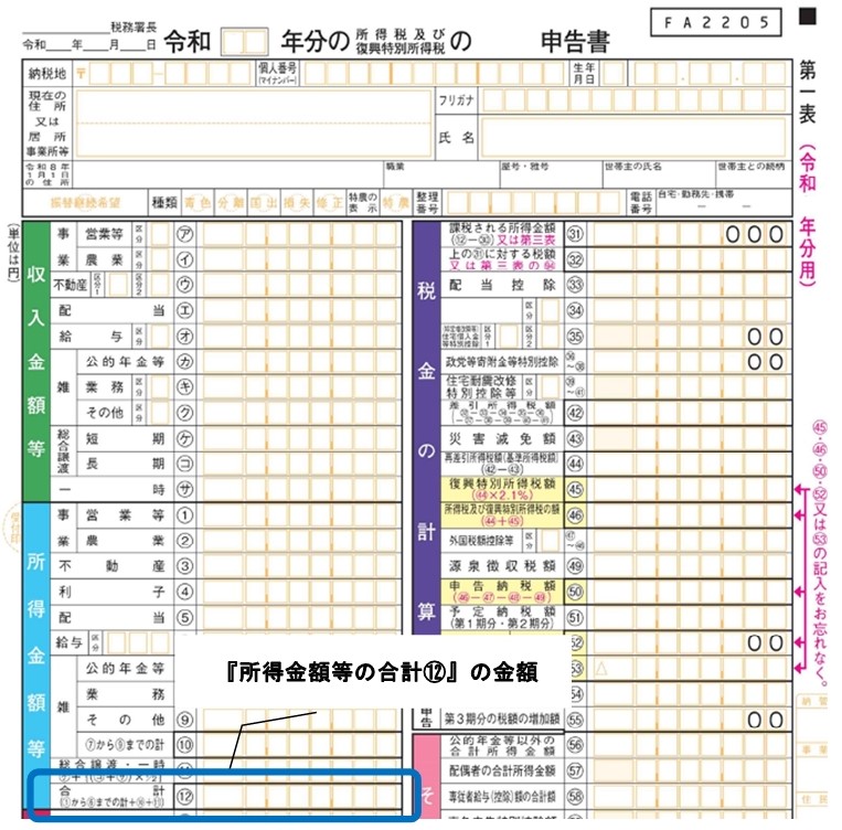 所得税確定申告書（見本）