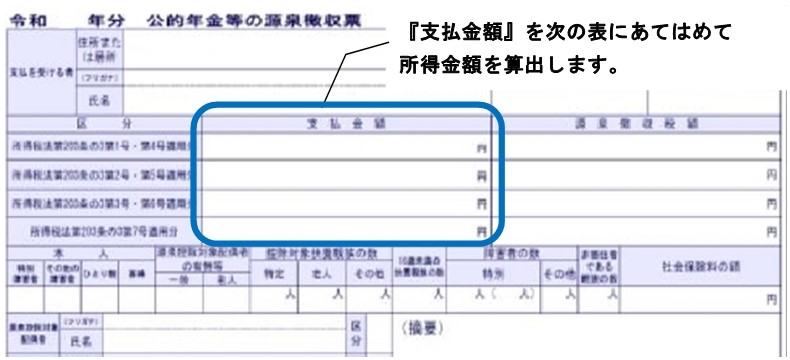 公的年金等の源泉徴収票（見本）