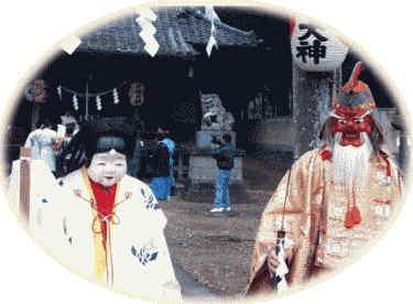 三嶋神社の夜祭りでのウズメと猿田彦の移った写真
