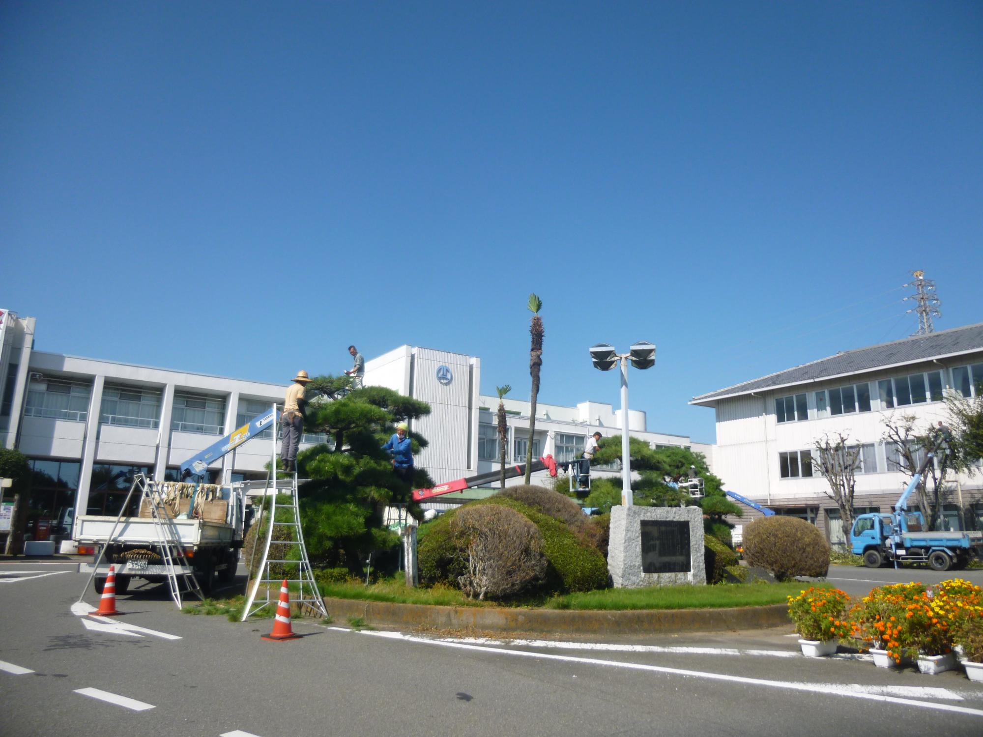 中庭剪定中の写真