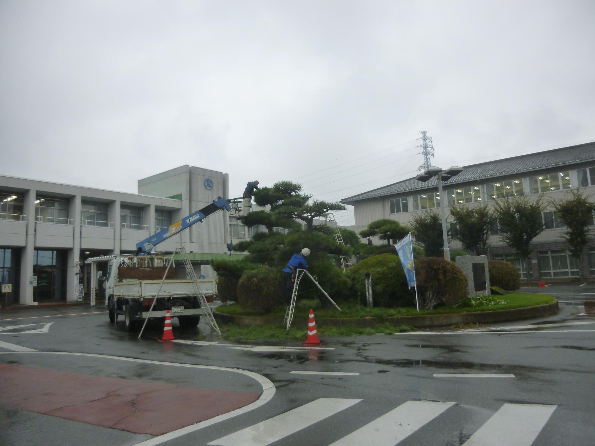 中庭剪定中の写真