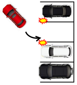 駐車、発進する際に隣の車両に接触する事例の画像